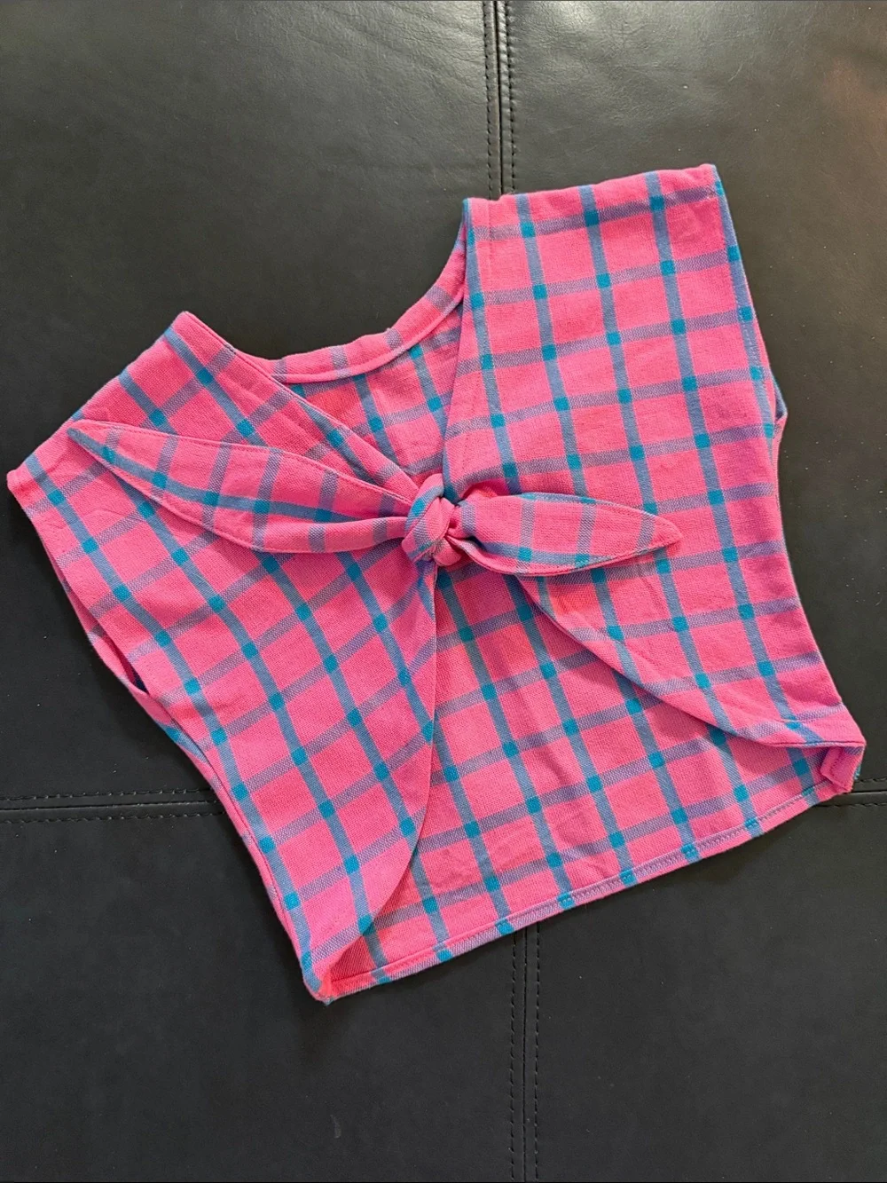 FOLKLORE Pink & Blue Plaid Two-Piece Crop Top and Shorts Set